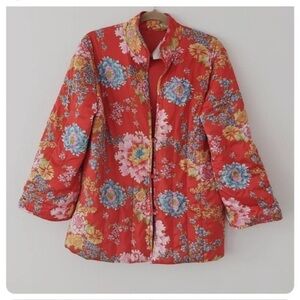 Vintage Vanity Fair Red Floral Tricot Lounge Blazer Jacket Sz 12
